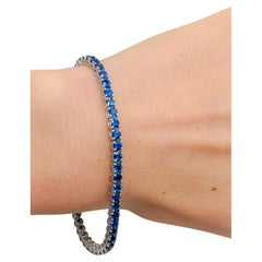 Blue Sapphire Tennis Bracelet 18kt White Gold Classic Fine Jewelry MXHM 8.08cts Blue Sapphire Tennis Bracelet 18kt White Gold Classic Fine Jewelry MXHM 8.08cts