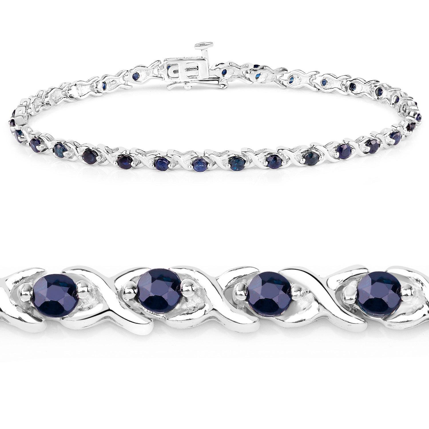 Contemporaneo Bracciale tennis con zaffiro blu 2.2 carati in argento sterling in vendita