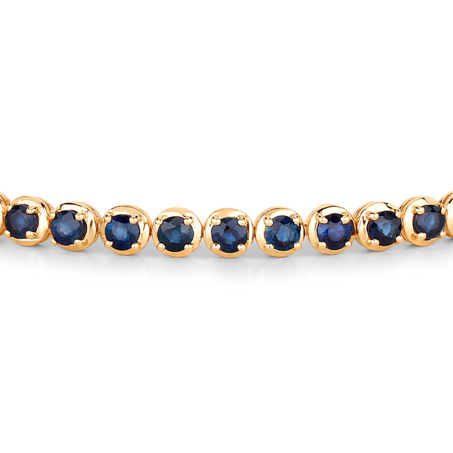 Contemporain Bracelet de tennis en saphir bleu 3,1 carats or jaune 14K en vente