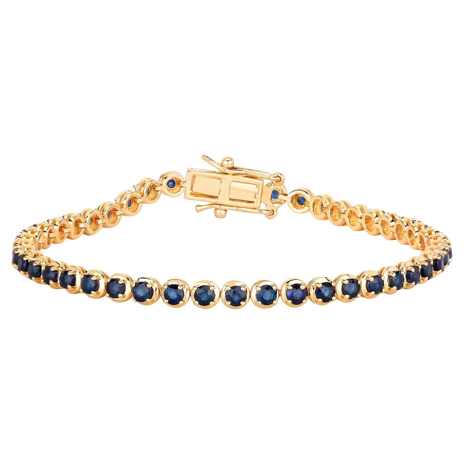 Bracelet de tennis en saphir bleu 3,1 carats or jaune 14K