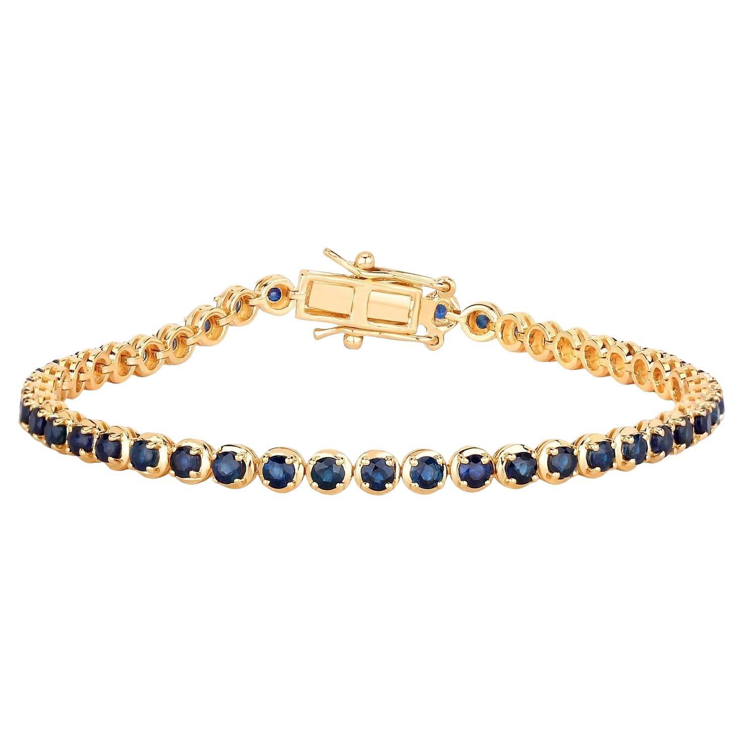 Bracelet de tennis en saphir bleu 3,1 carats or jaune 14K
