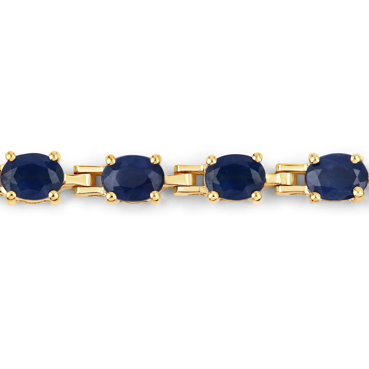 Oval Cut Blue Sapphire Tennis Bracelet 5.60 Carats 14K Yellow Gold For Sale