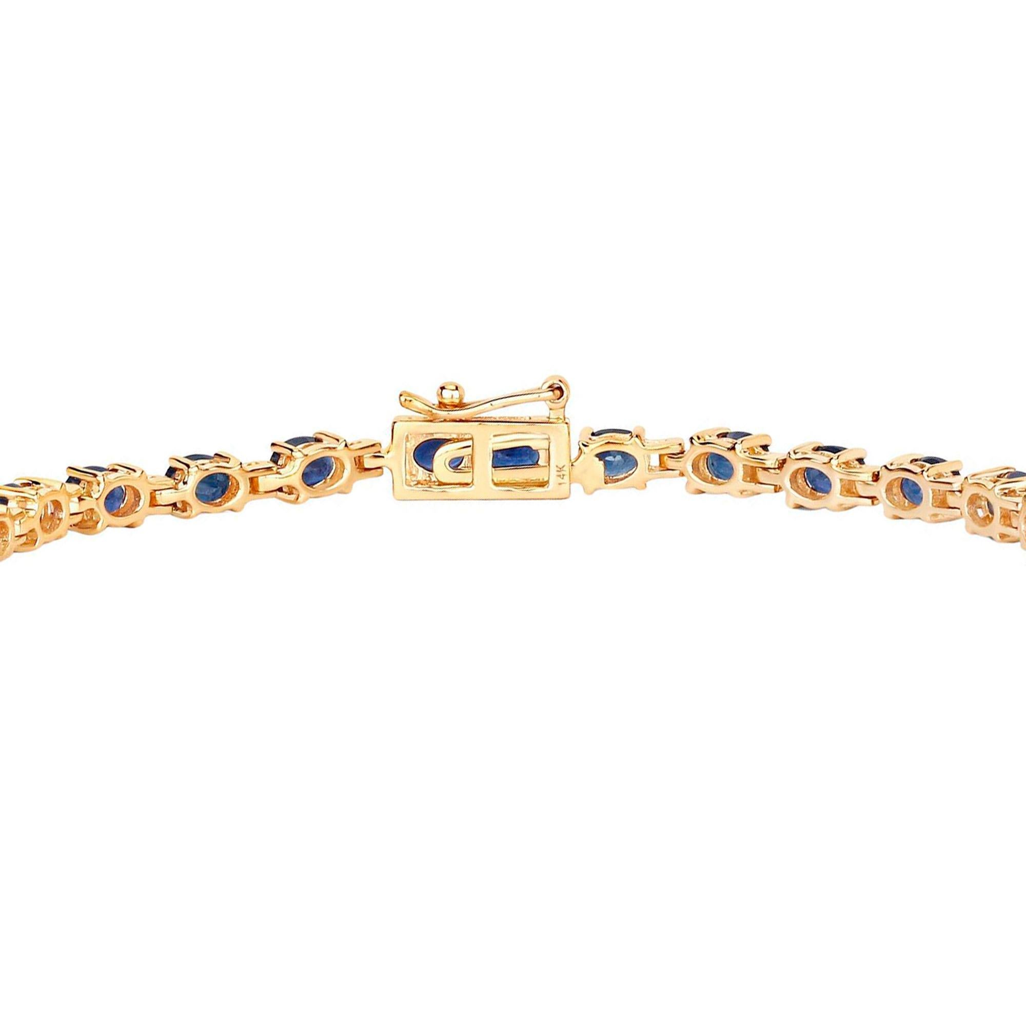 Blue Sapphire Tennis Bracelet 5.60 Carats 14K Yellow Gold In Excellent Condition For Sale In Laguna Niguel, CA