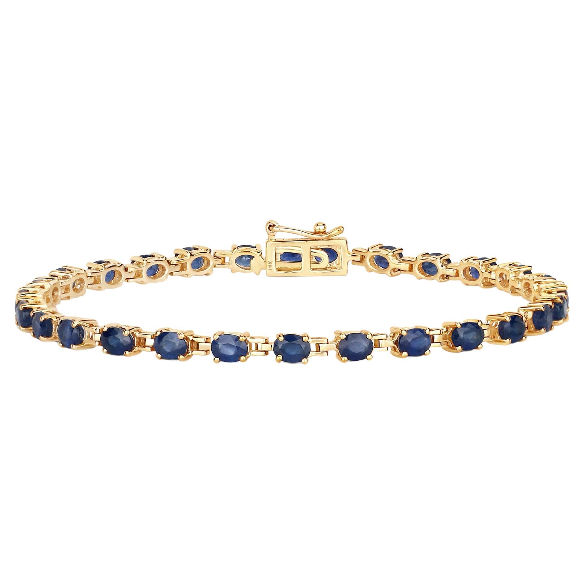 Blue Sapphire Tennis Bracelet 5.60 Carats 14K Yellow Gold
