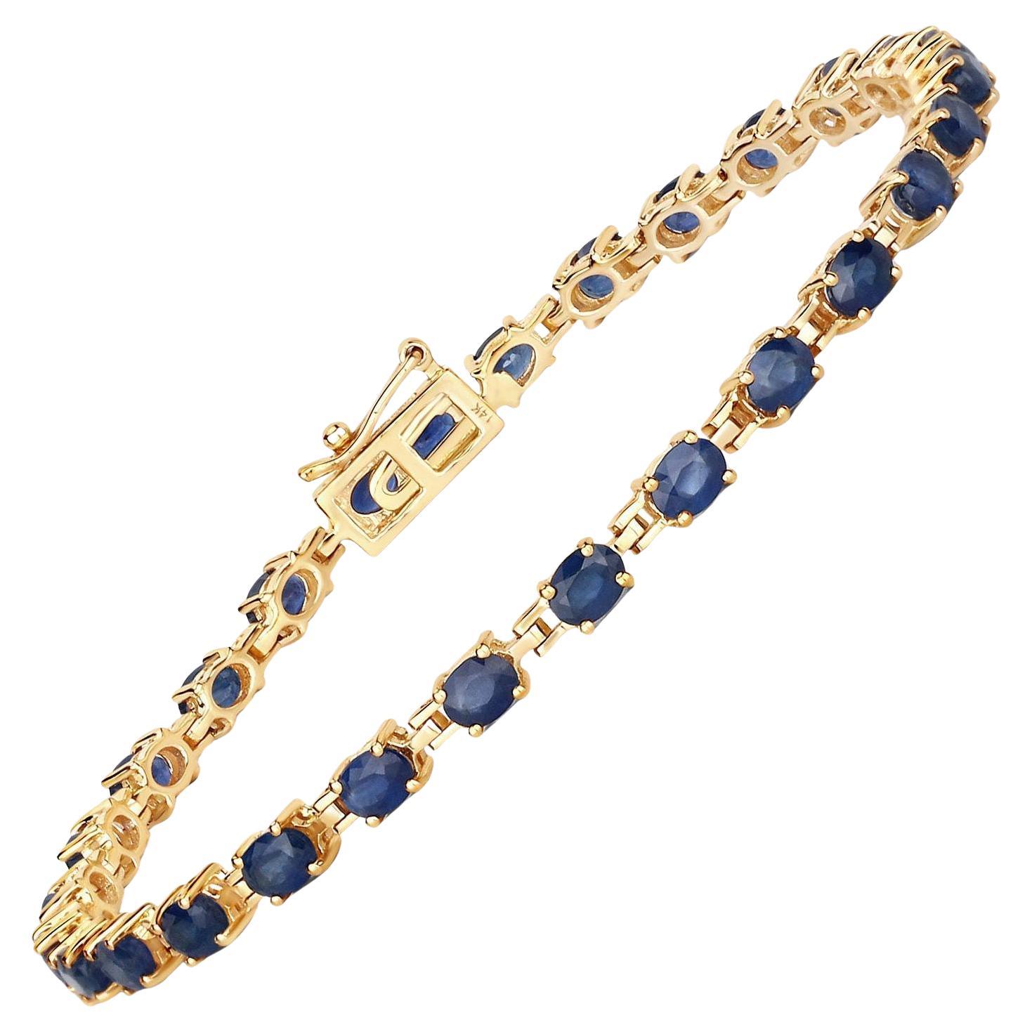 Bracelet tennis en or jaune 14 carats avec saphir bleu 5,60 carats