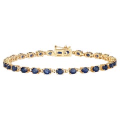Blue Sapphire Tennis Bracelet 5.60 Carats 14K Yellow Gold
