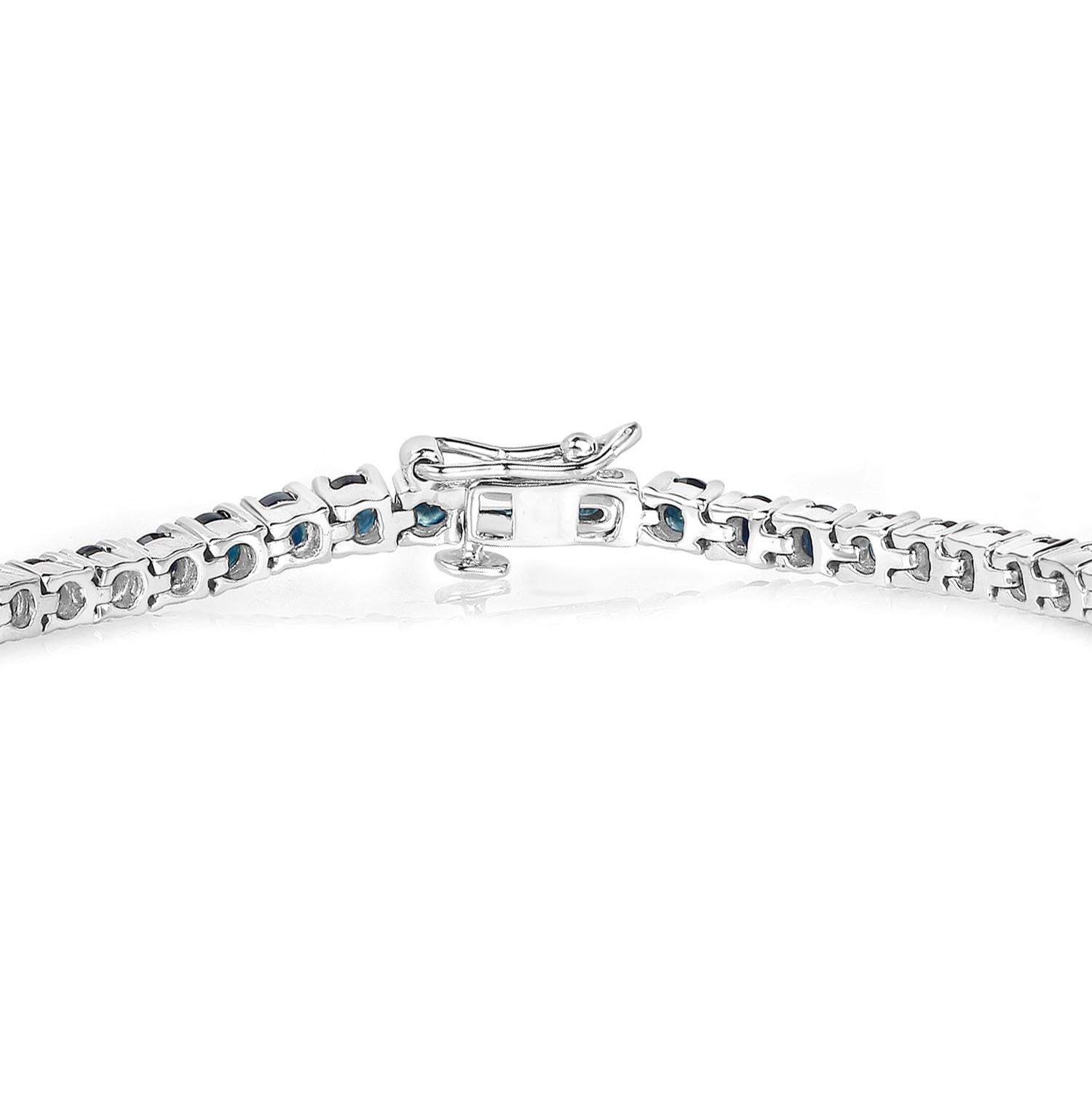 Pulsera de zafiro azul 7,1 quilates Plata chapada en oro blanco de 18 quilates Corte redondo en venta