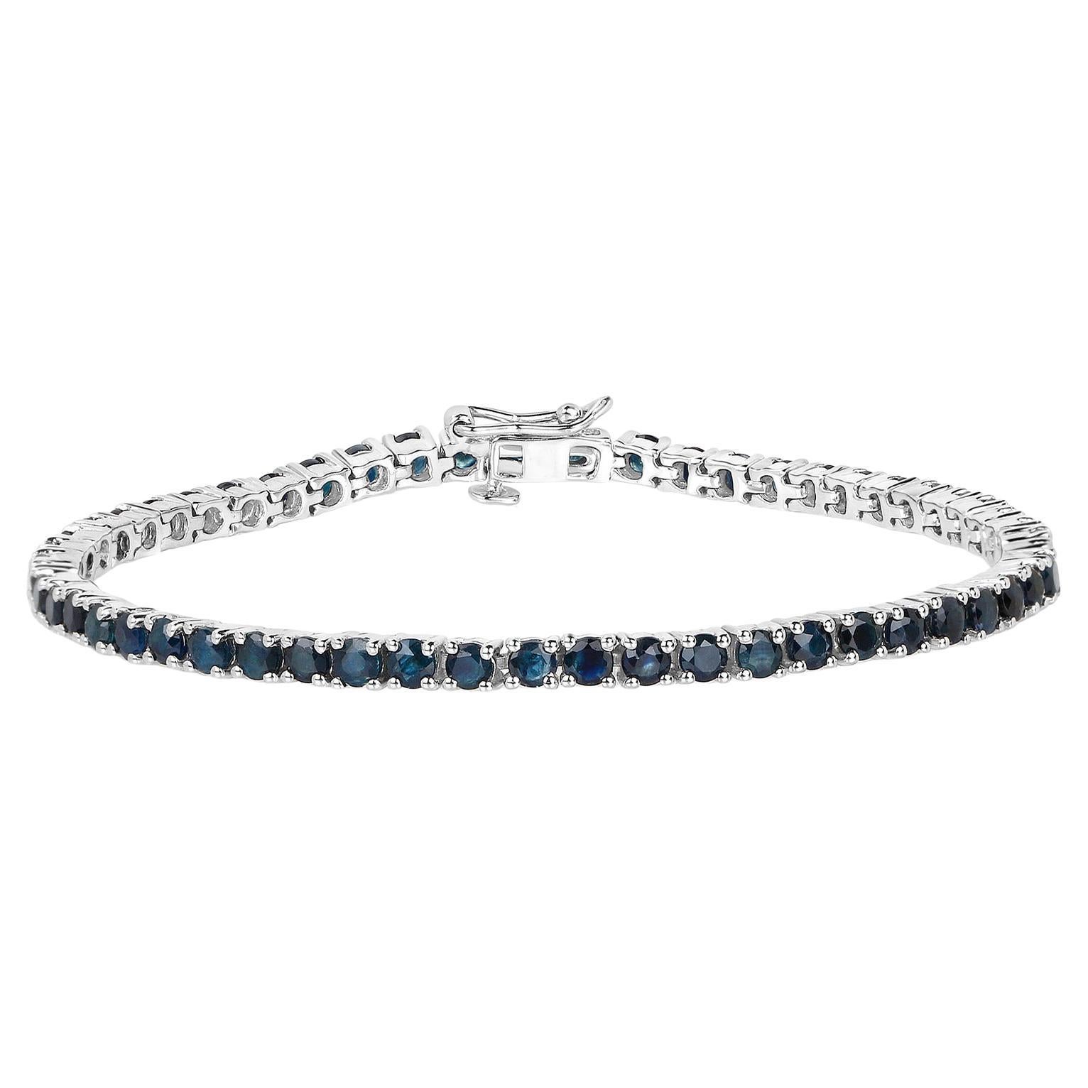 Bracciale tennis con zaffiro blu 7,1 carati placcato oro bianco 18 carati A. Silver