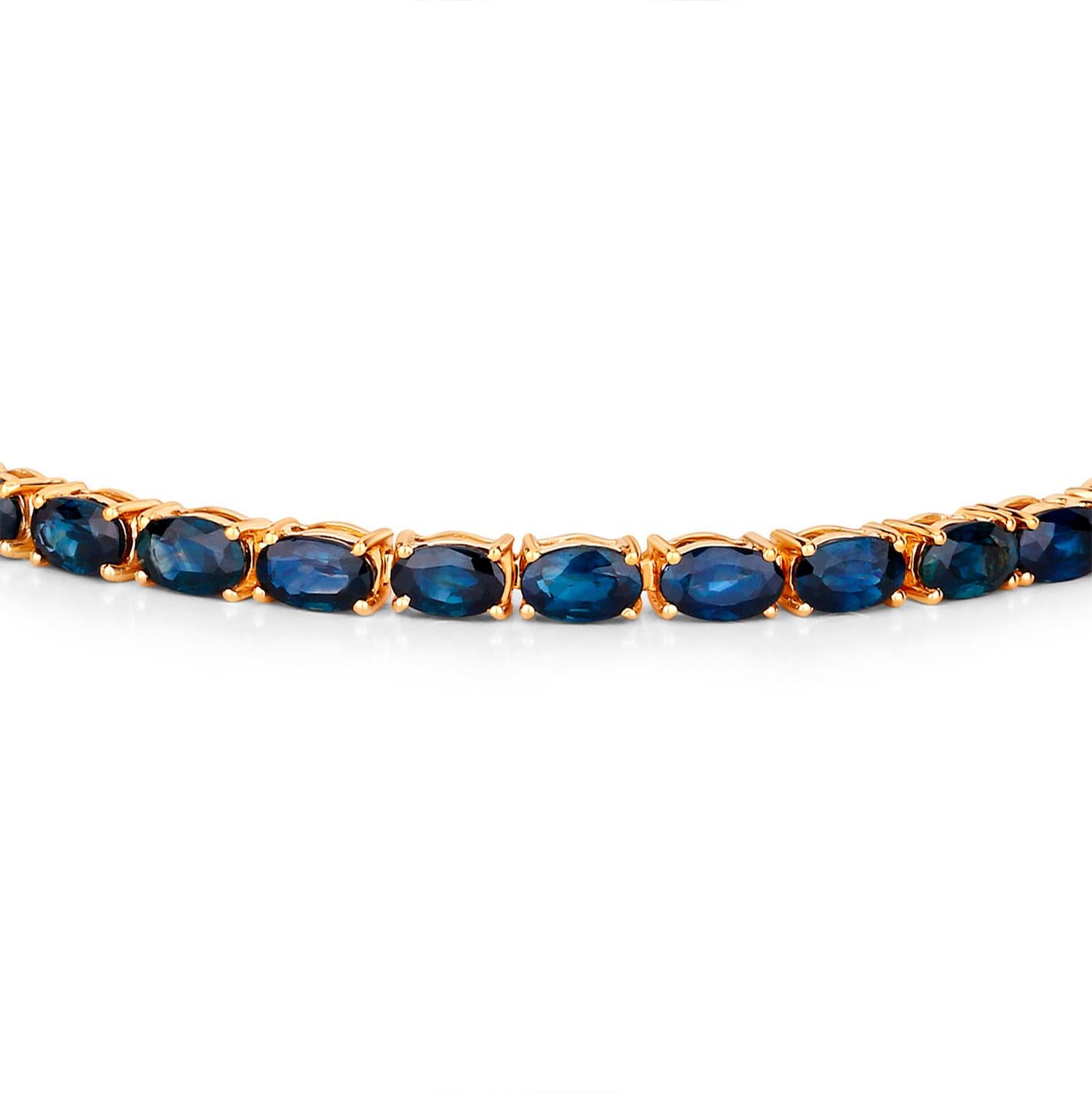 Contemporary Blue Sapphire Tennis Bracelet 7.45 Carats 14K Yellow Gold For Sale