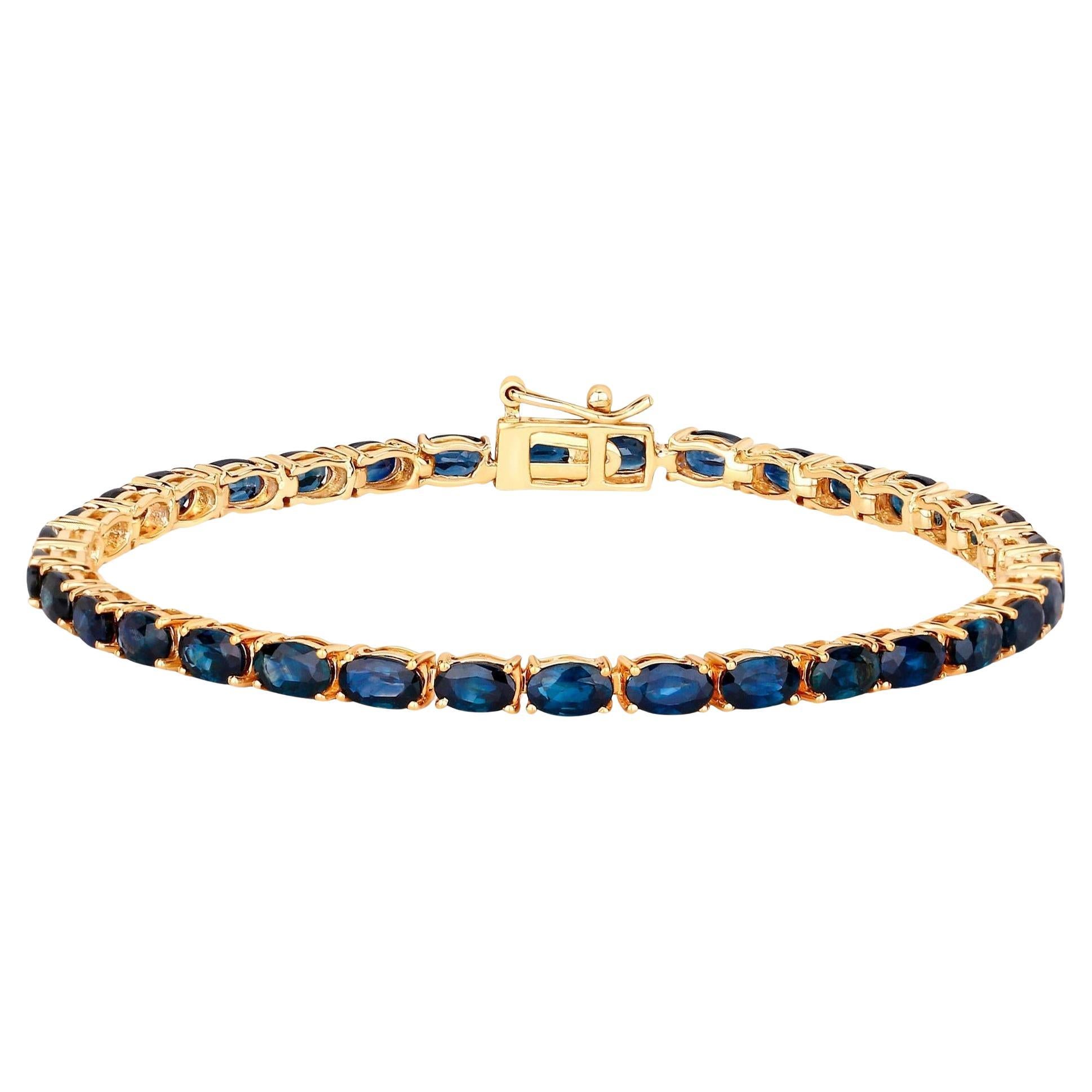 Bracelet tennis en or jaune 14 carats avec saphir bleu 7,45 carats