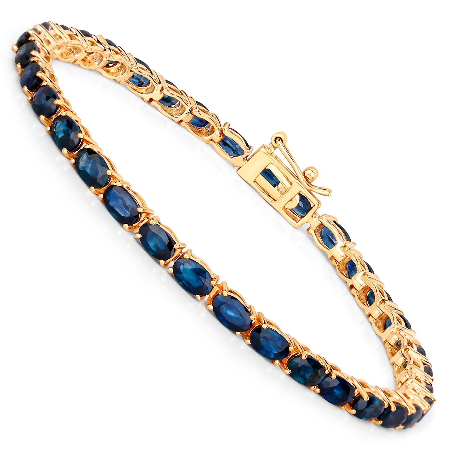 Contemporary Blue Sapphire Tennis Bracelet 7.50 Carats 14K Yellow Gold For Sale