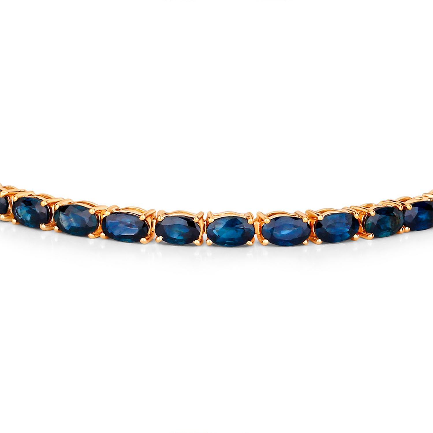 Oval Cut Blue Sapphire Tennis Bracelet 7.50 Carats 14K Yellow Gold For Sale