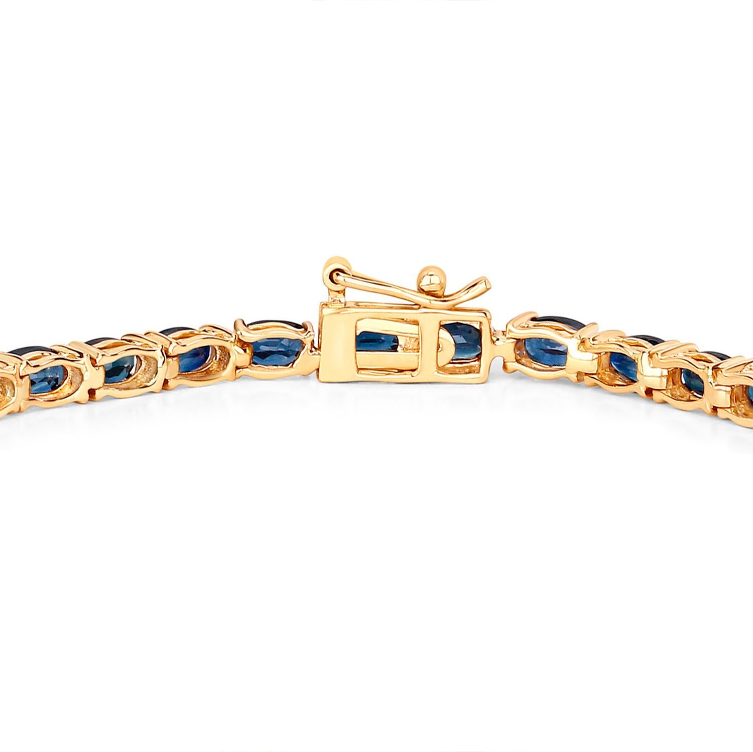 Blue Sapphire Tennis Bracelet 7.50 Carats 14K Yellow Gold In Excellent Condition For Sale In Laguna Niguel, CA
