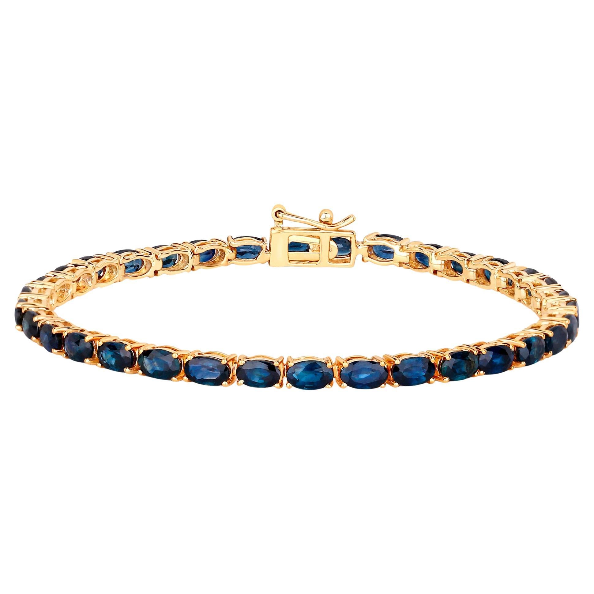 Blue Sapphire Tennis Bracelet 7.50 Carats 14K Yellow Gold For Sale