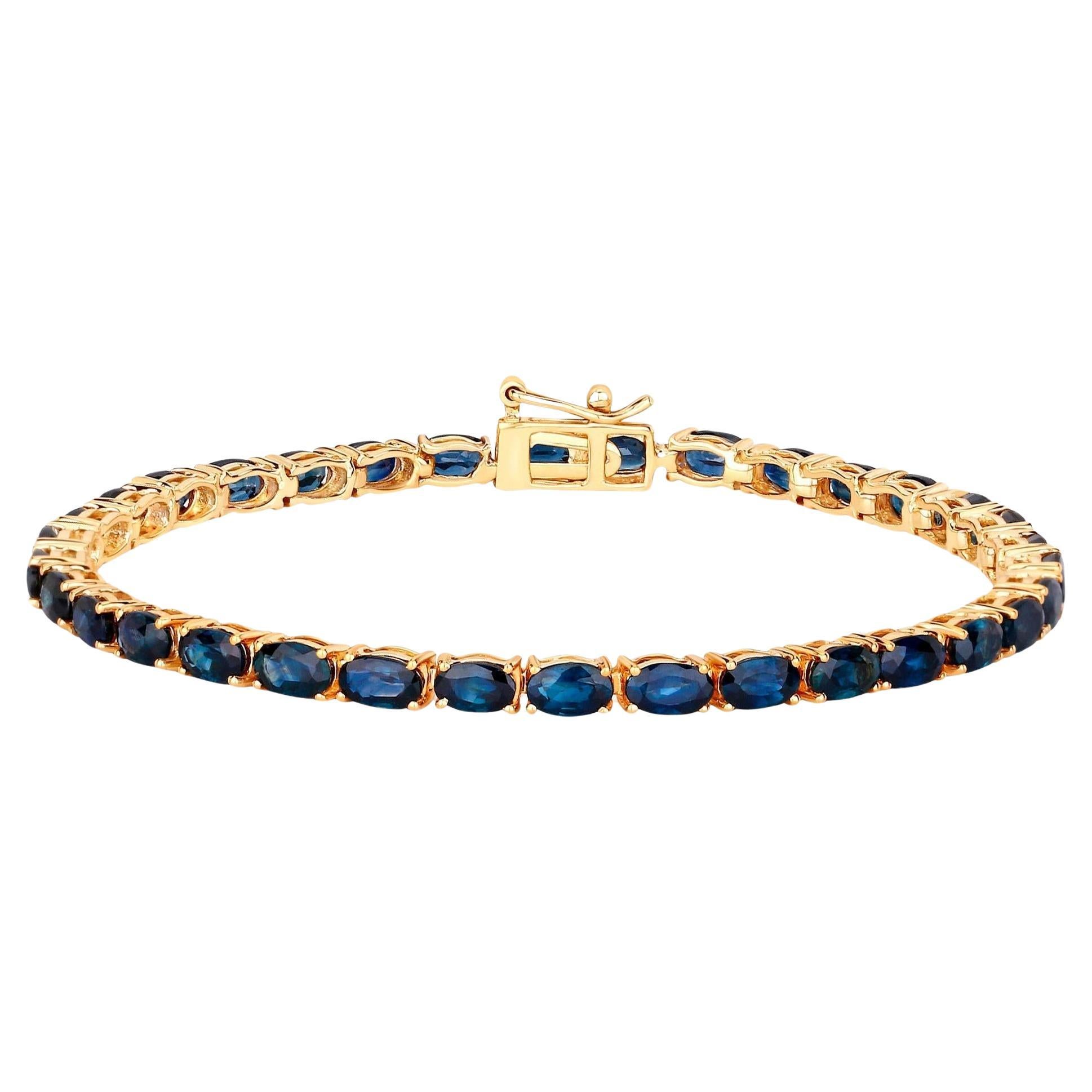 Blue Sapphire Tennis Bracelet 7.50 Carats 14K Yellow Gold For Sale