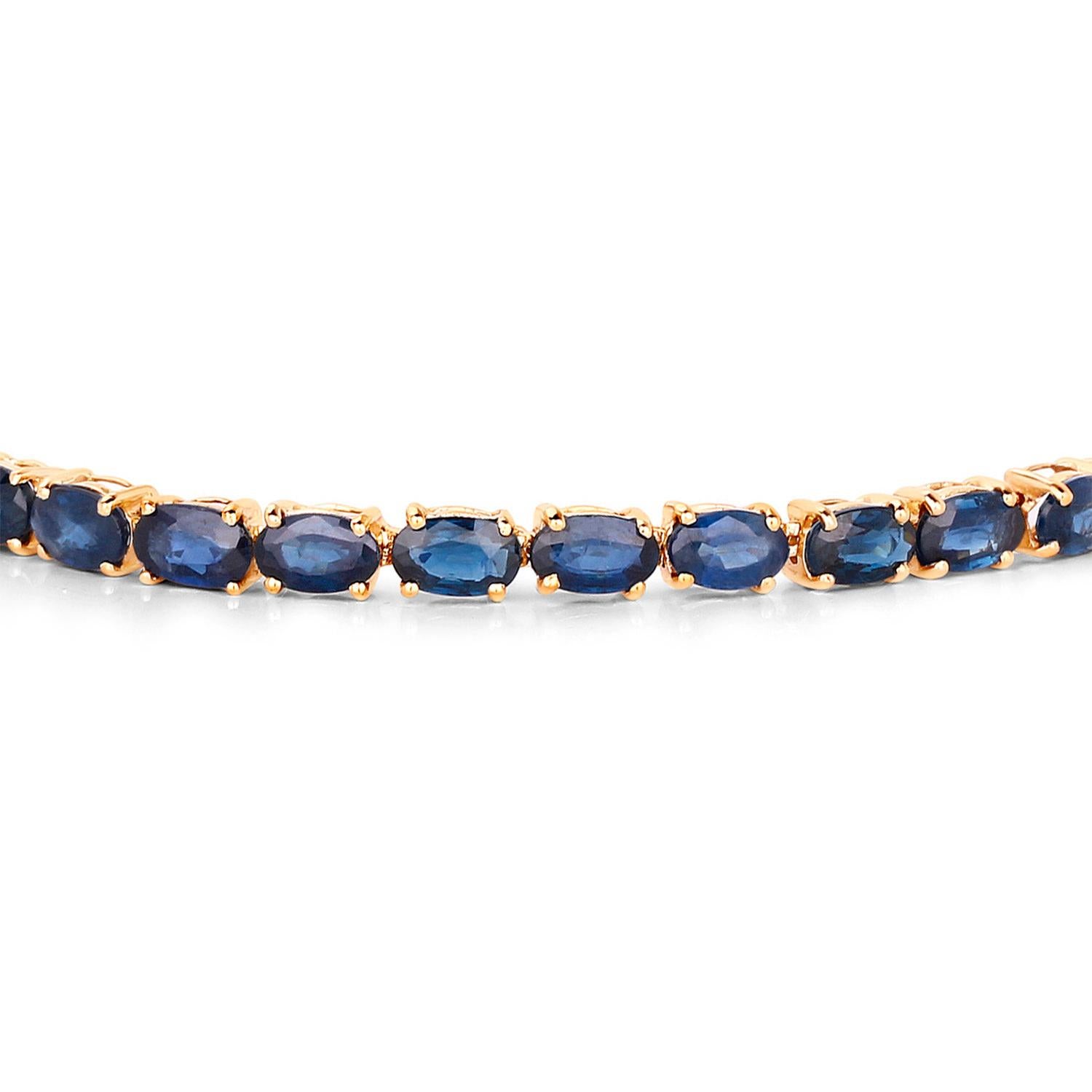 Contemporain Bracelet de tennis en saphir bleu 8,8 carats or jaune 10K en vente