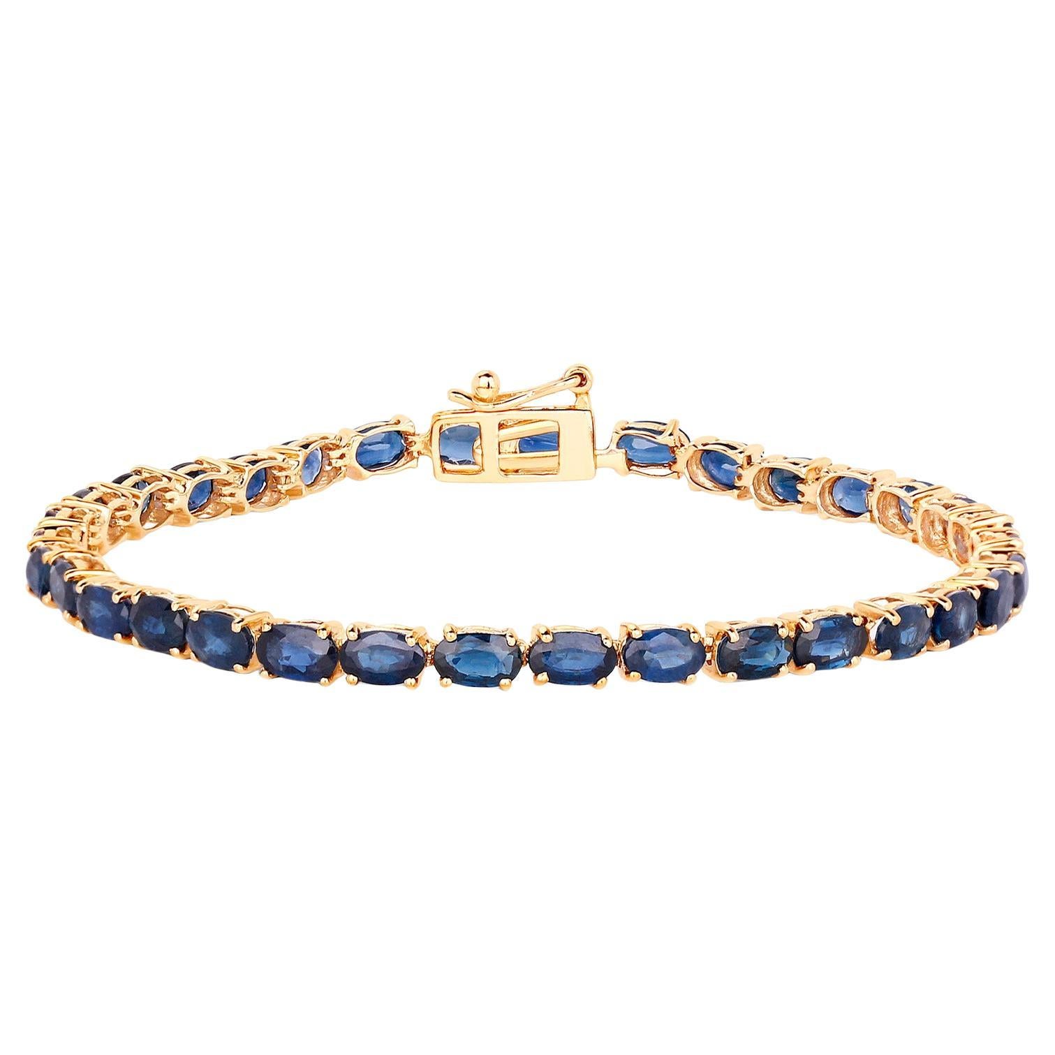 Bracelet de tennis en saphir bleu 8,8 carats or jaune 10K