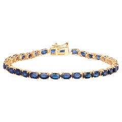 Bracelet de tennis en saphir bleu 8,8 carats or jaune 10K
