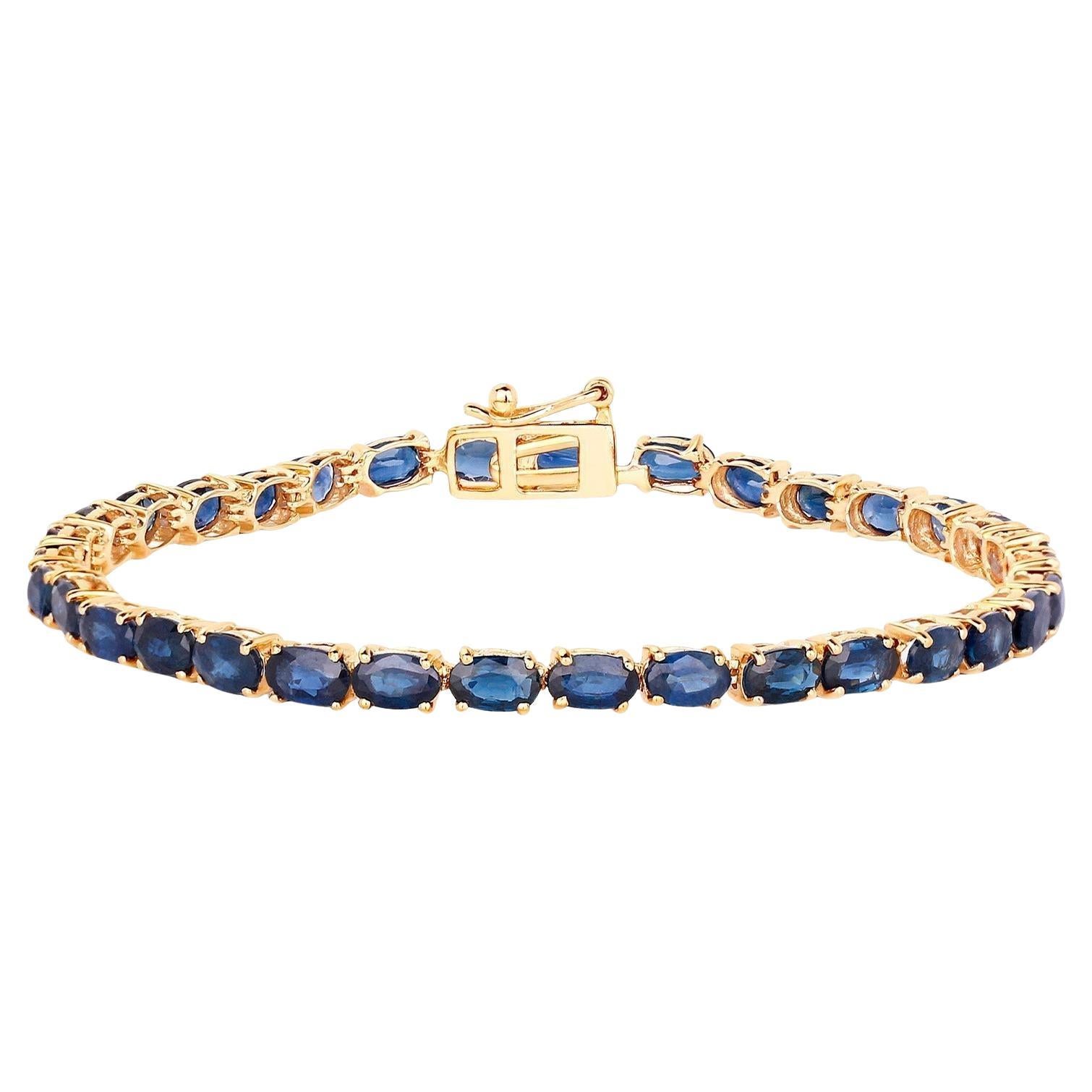 Zafiro Azul Pulsera Tenis 8.8 Quilates Oro Amarillo 10K