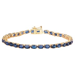 Bracelet de tennis en saphir bleu 8,8 carats or jaune 10K