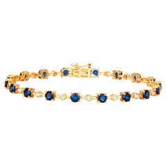 Blue Sapphire Tennis Bracelet Diamond Links 4.90 Carats 14K Yellow Gold