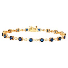 Bracelet tennis à maillons en or jaune 14 carats avec saphir bleu et diamants de 4,90 carats