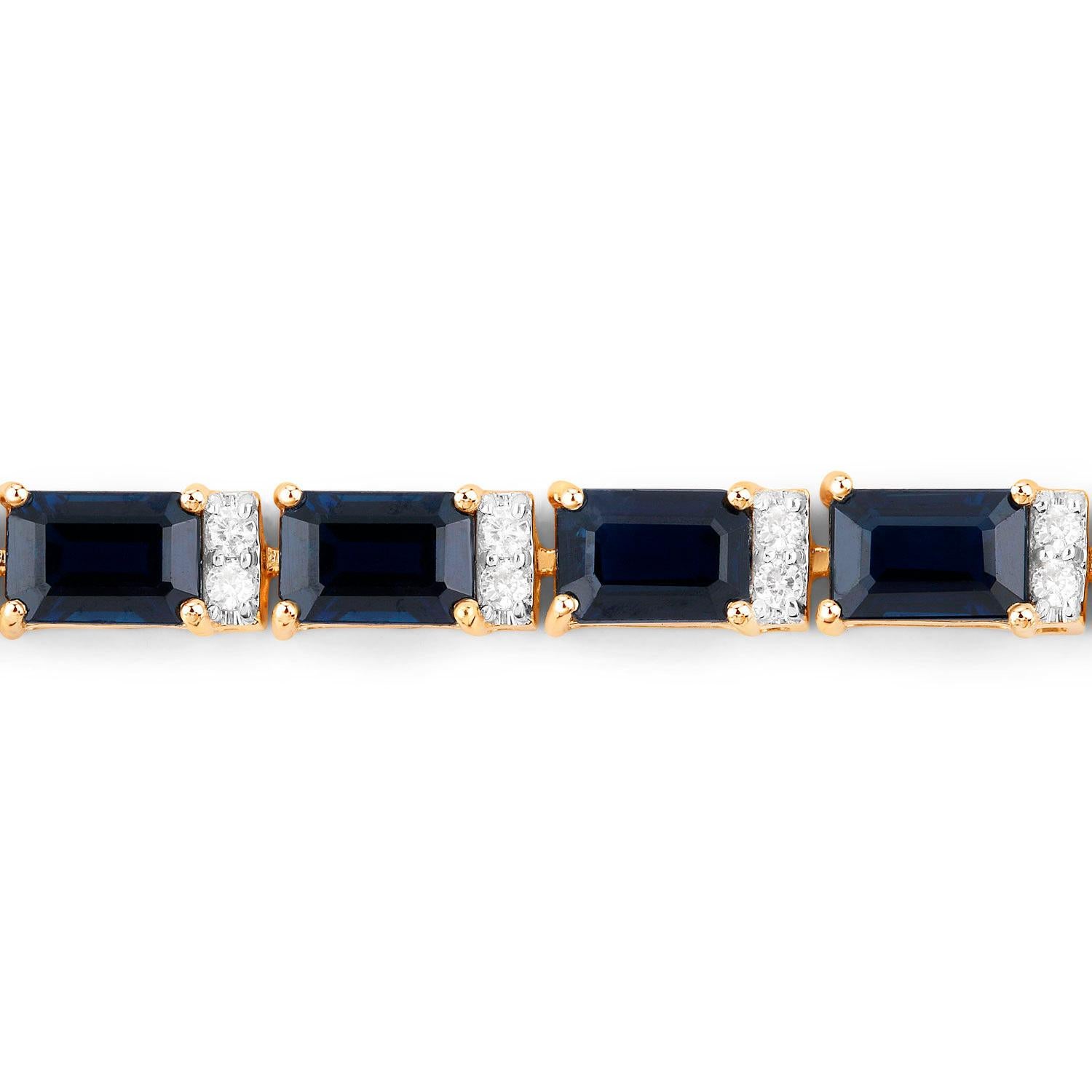 Contemporain Bracelet de tennis saphir bleu diamants 12.7 carats or jaune 14K en vente