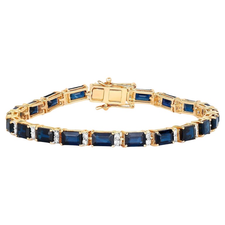 Bracciale Tennis Zaffiro Blu Diamanti 12,7 Carati Oro Giallo 14K