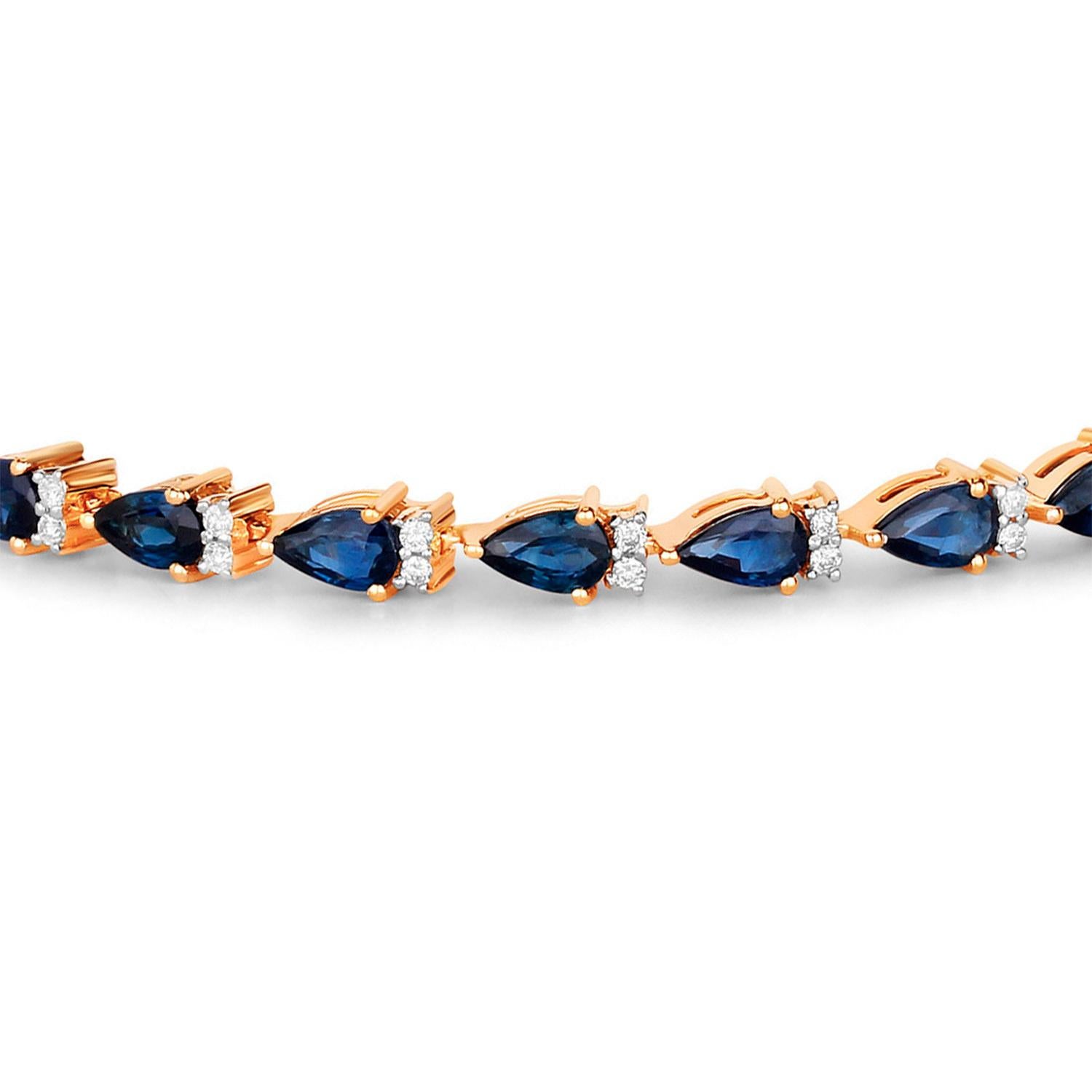 Contemporain Bracelet de tennis saphir bleu Diamants 5,3 carats Or jaune 14K en vente