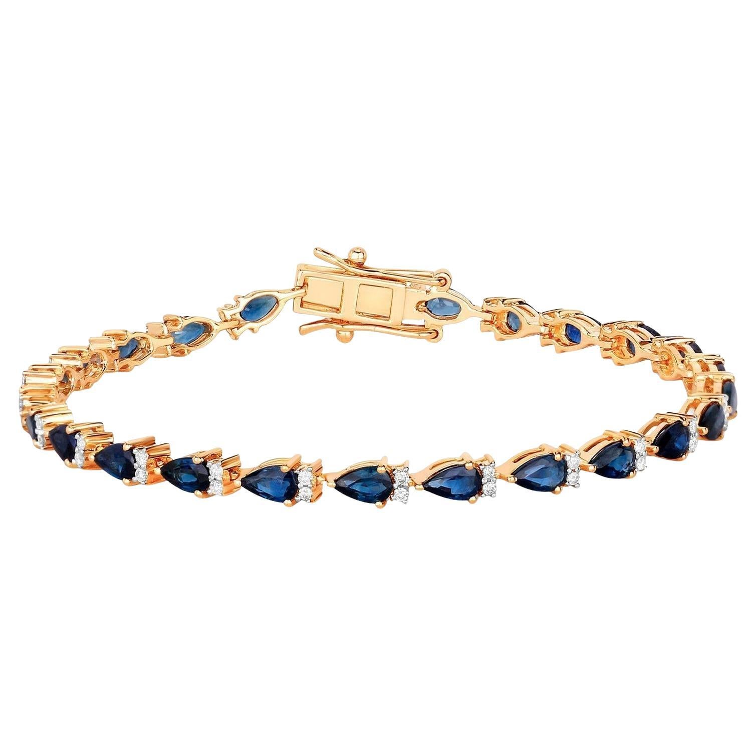 Bracelet de tennis saphir bleu Diamants 5,3 carats Or jaune 14K