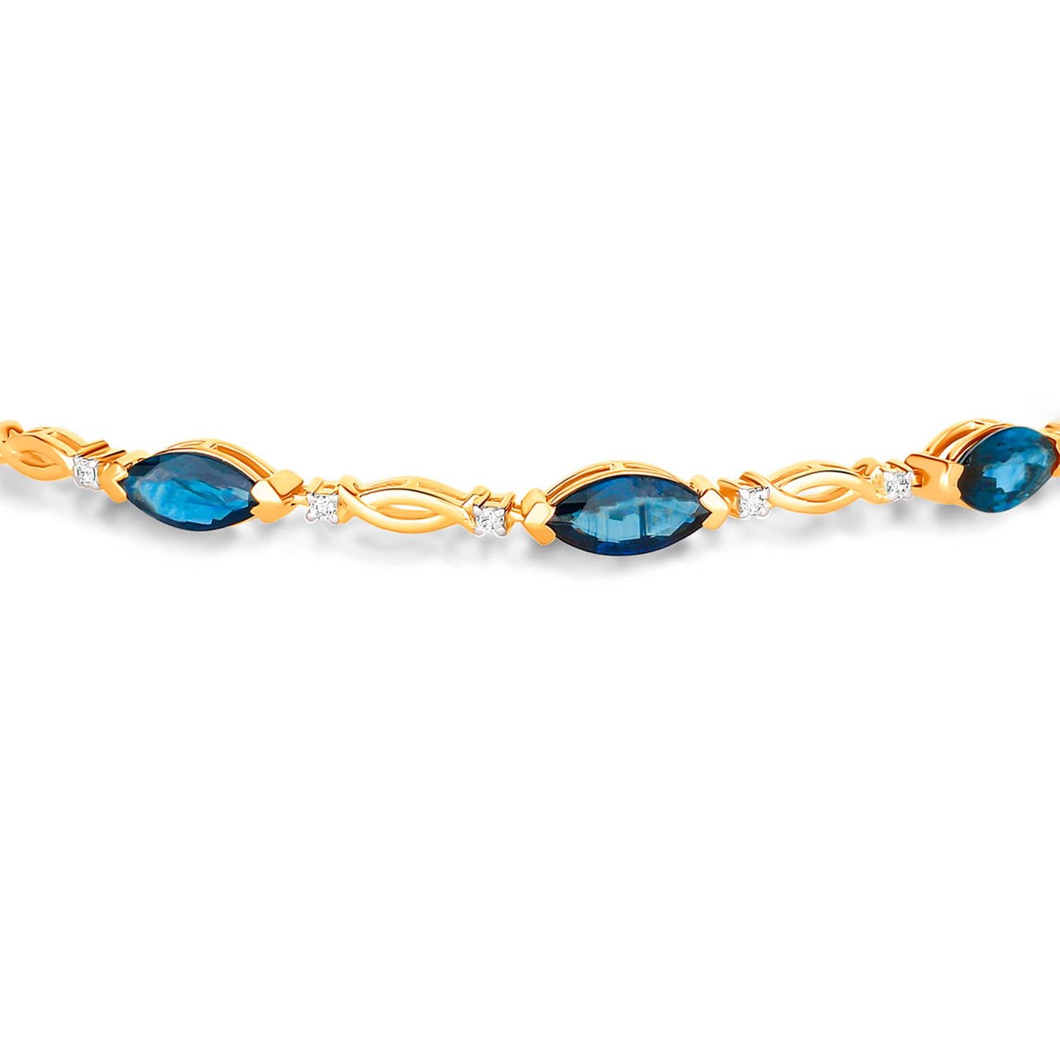 Contemporain Bracelet tennis en or jaune 14 carats avec saphir bleu et diamants de 5,55 carats en vente