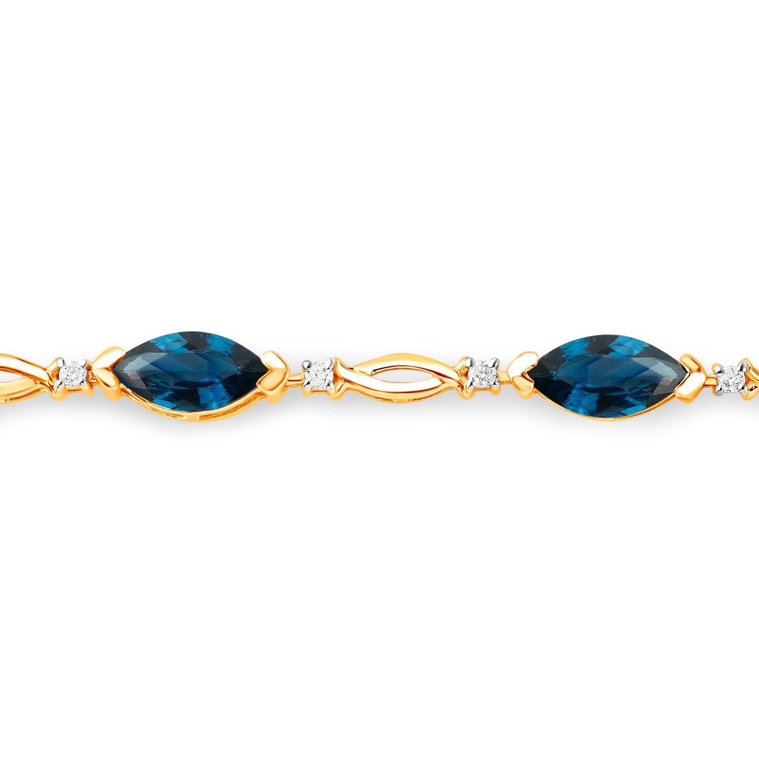 Blue Sapphire Tennis Bracelet Diamonds 5.55 Carats 14K Yellow Gold In Excellent Condition For Sale In Aliso Viejo, CA