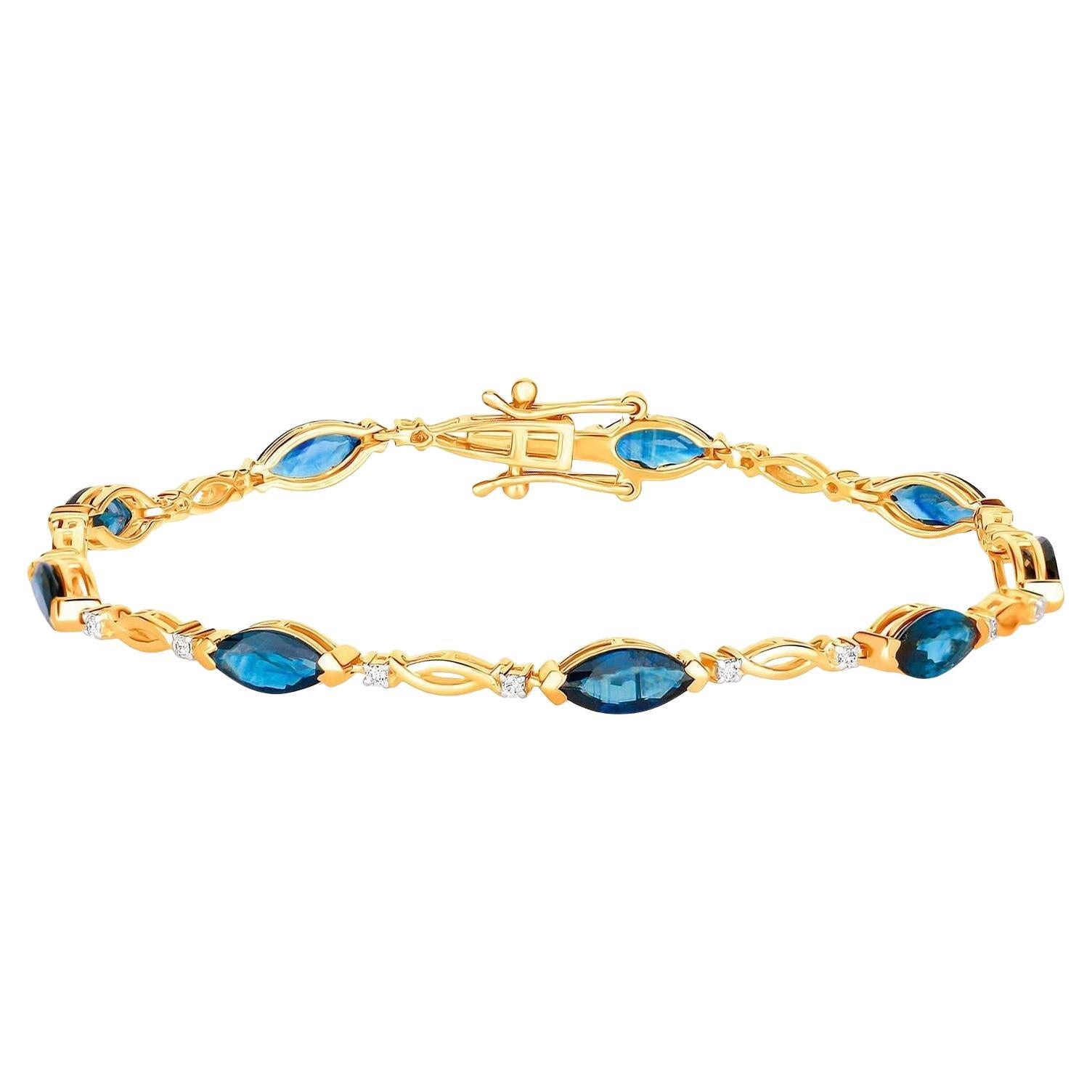 Blue Sapphire Tennis Bracelet Diamonds 5.55 Carats 14K Yellow Gold