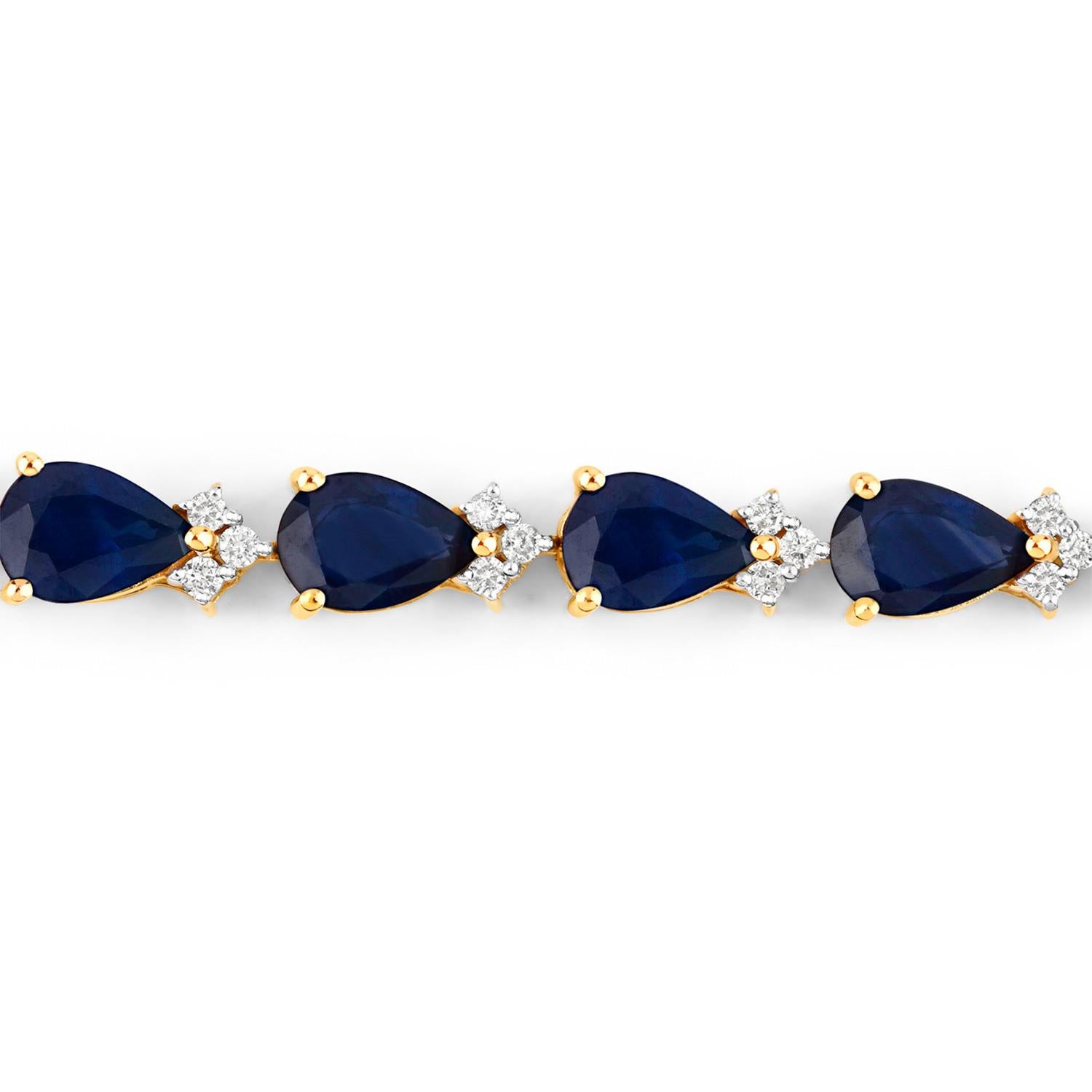 Contemporain Bracelet de tennis saphir bleu Diamants 9,7 carats Or jaune 14K en vente