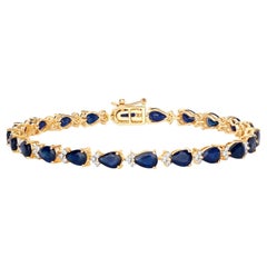 Zafiro Azul Pulsera de Tenis Diamantes 9,7 Quilates Oro Amarillo 14K