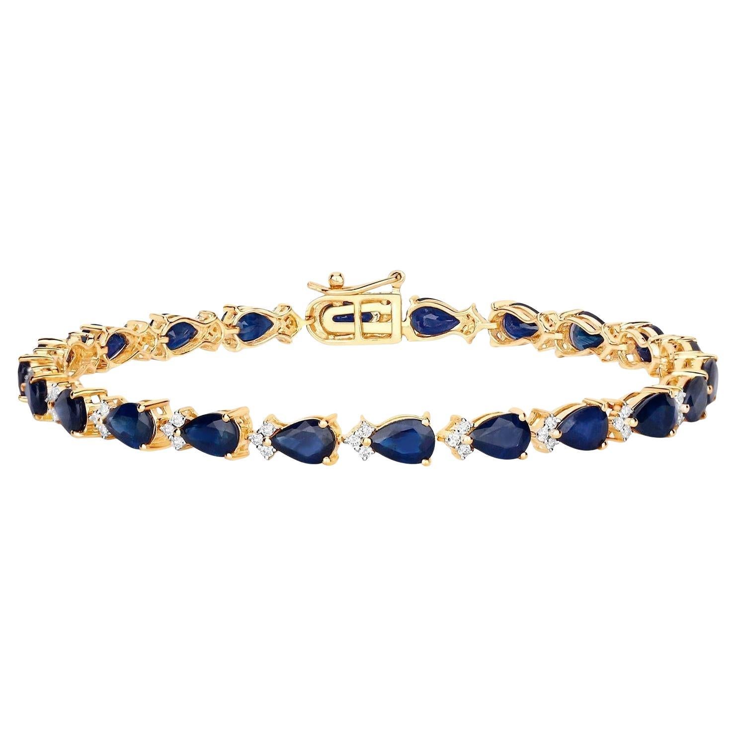 Bracelet de tennis saphir bleu Diamants 9,7 carats Or jaune 14K