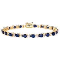 Bracelet de tennis saphir bleu Diamants 9,7 carats Or jaune 14K