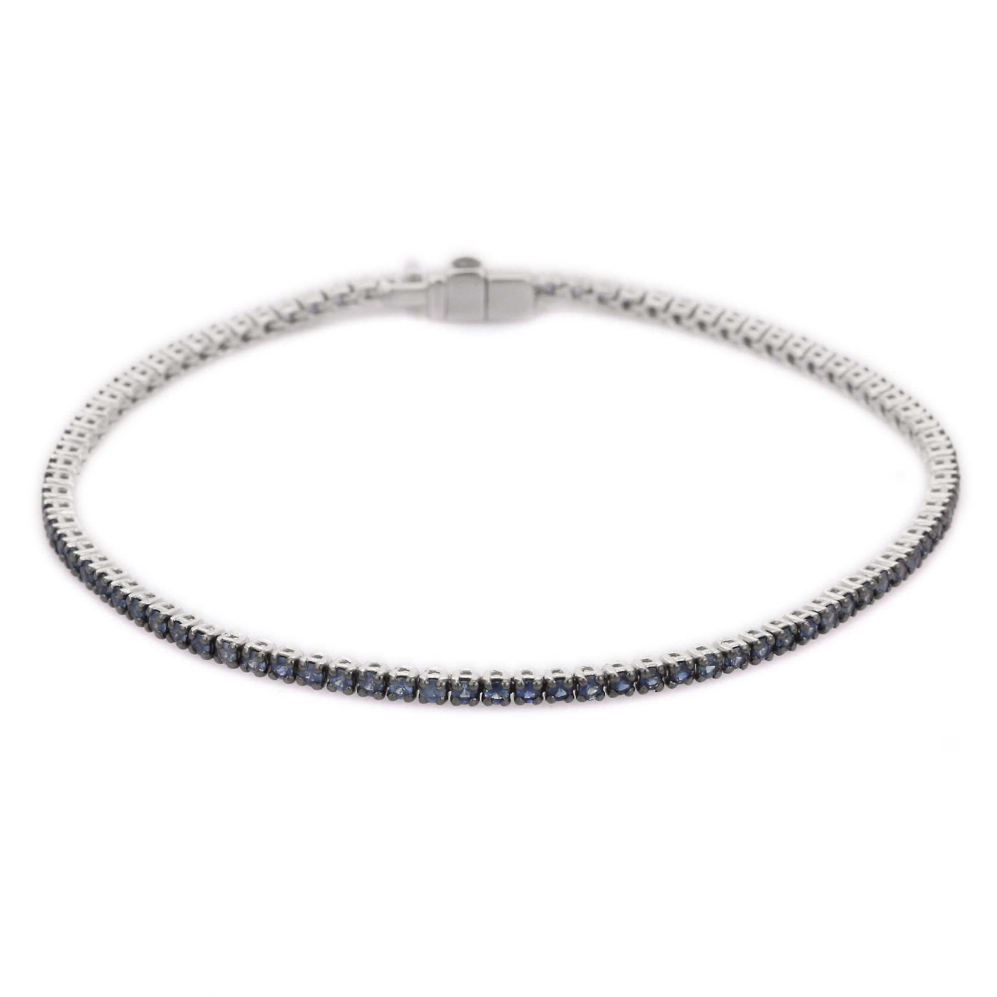 Modern Blue Sapphire Tennis Bracelet in 18K White Gold