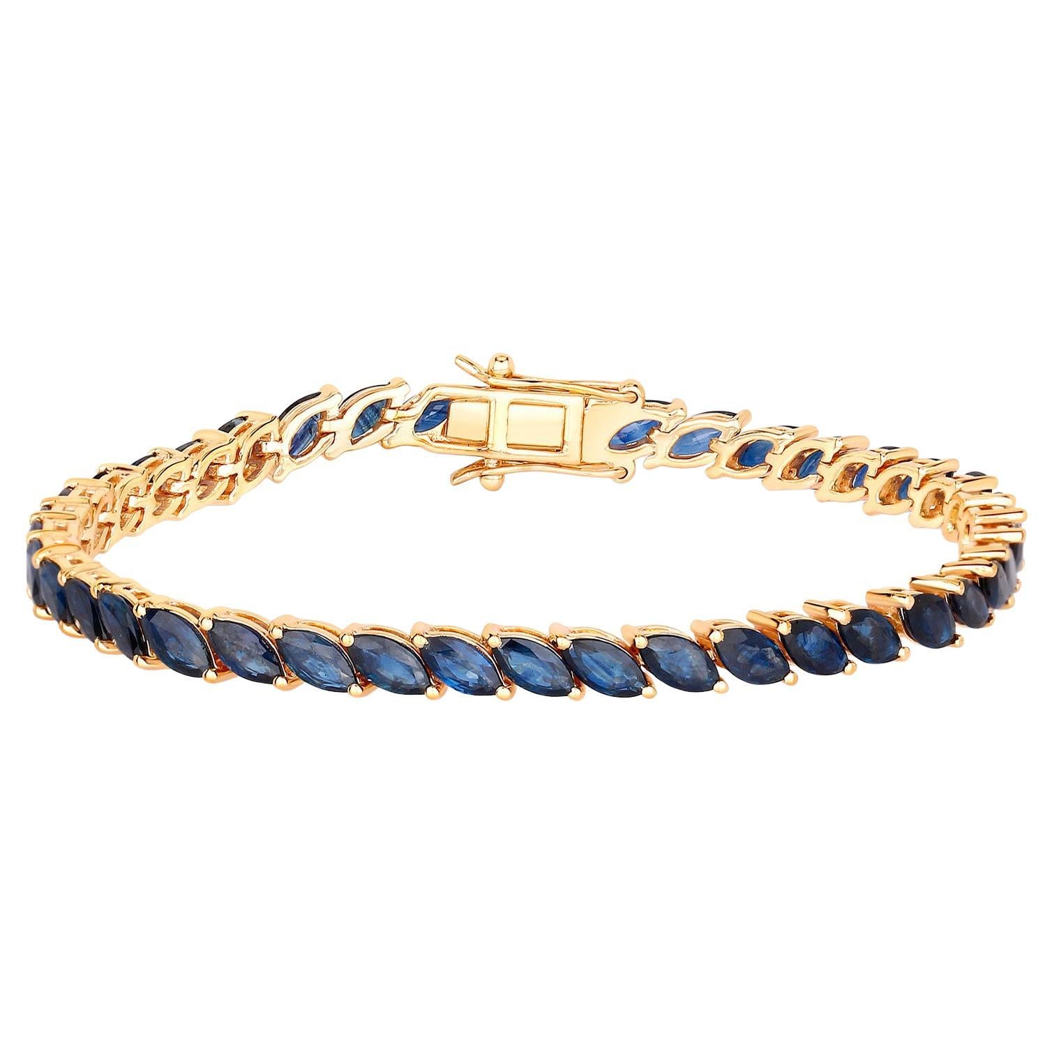 Tennisarmband mit blauem Saphir im Marquise-Schliff 12,7 Karat 10K Gelbgold