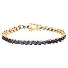 Tennisarmband mit blauem Saphir im Marquise-Schliff 12,7 Karat 10K Gelbgold