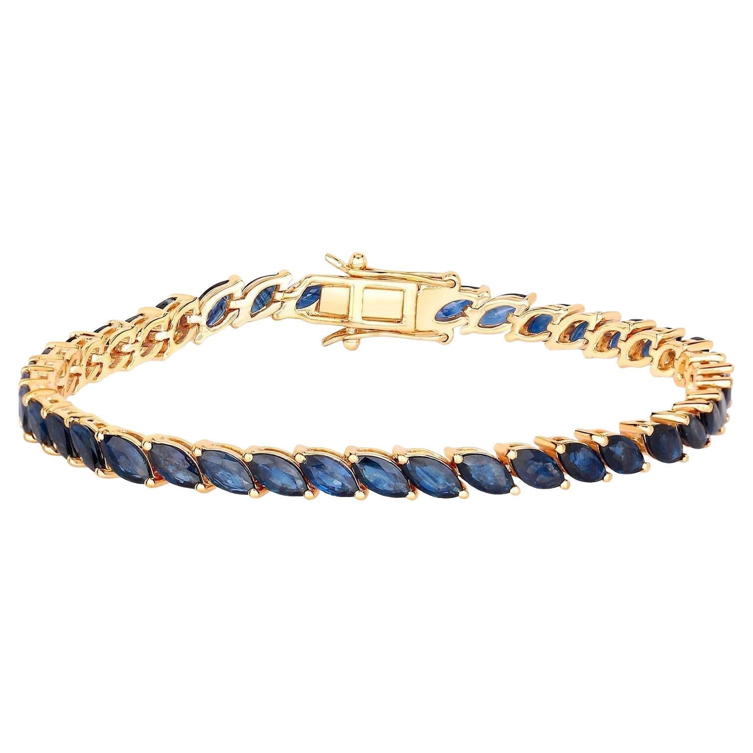 Zafiro Azul Pulsera Tenis Corte Marquesa 12,7 Quilates Oro Amarillo 10K