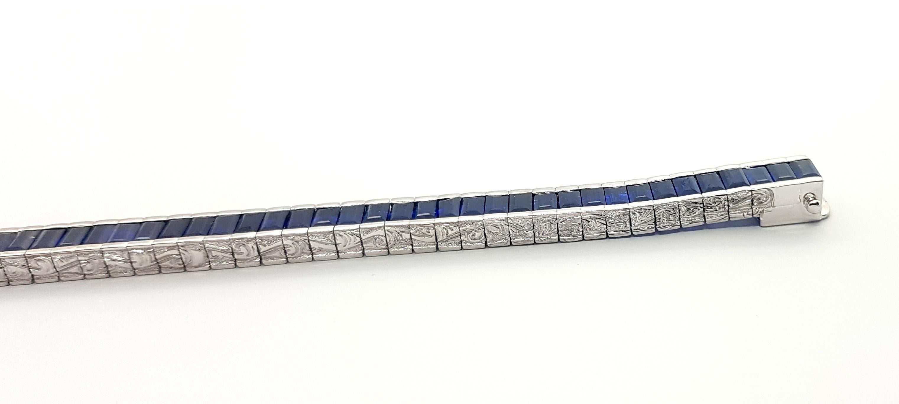 Emerald Cut Blue Sapphire Tennis Bracelet set in Platinum 950 Settings For Sale