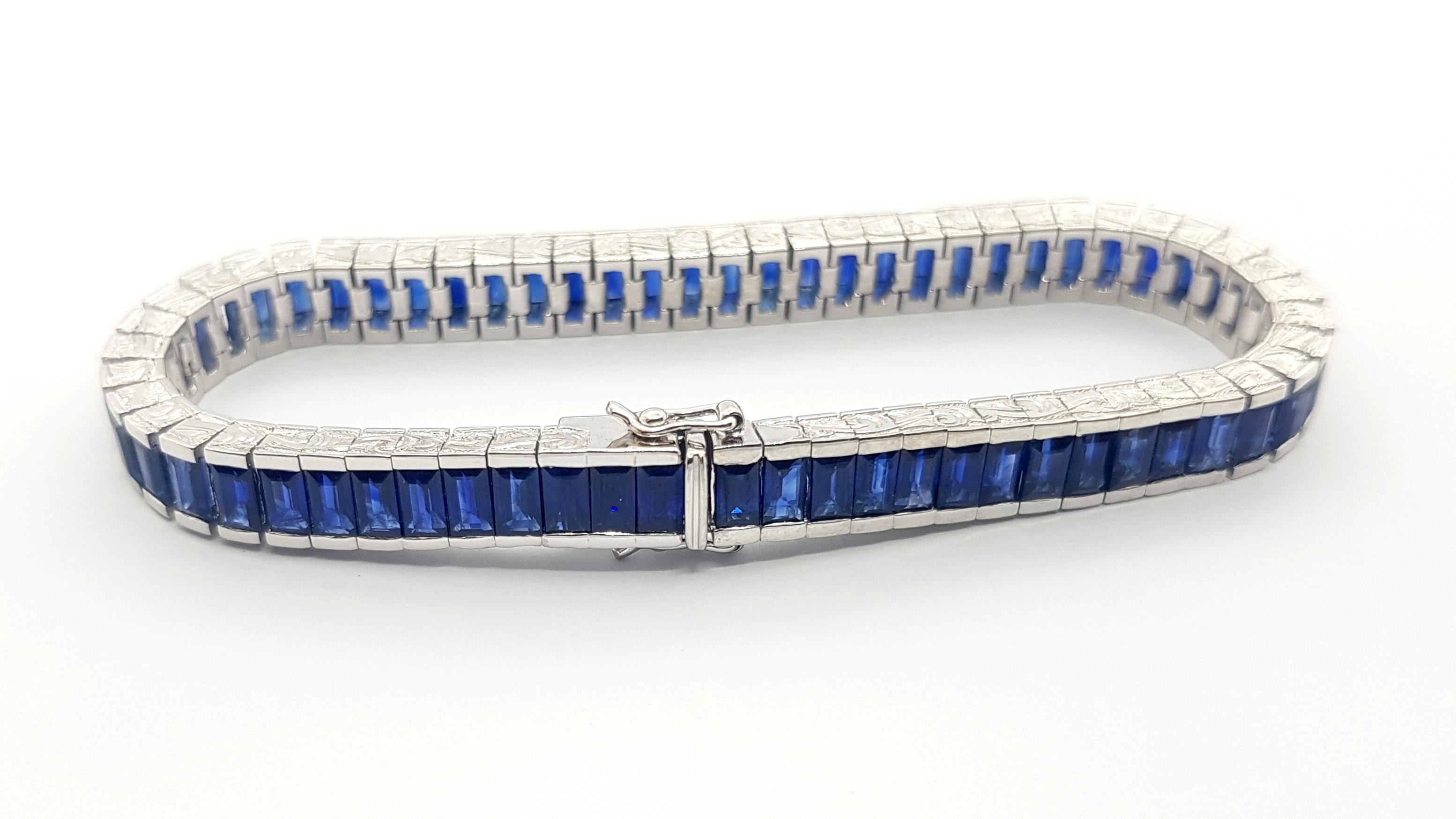 Blue Sapphire Tennis Bracelet set in Platinum 950 Settings For Sale 1