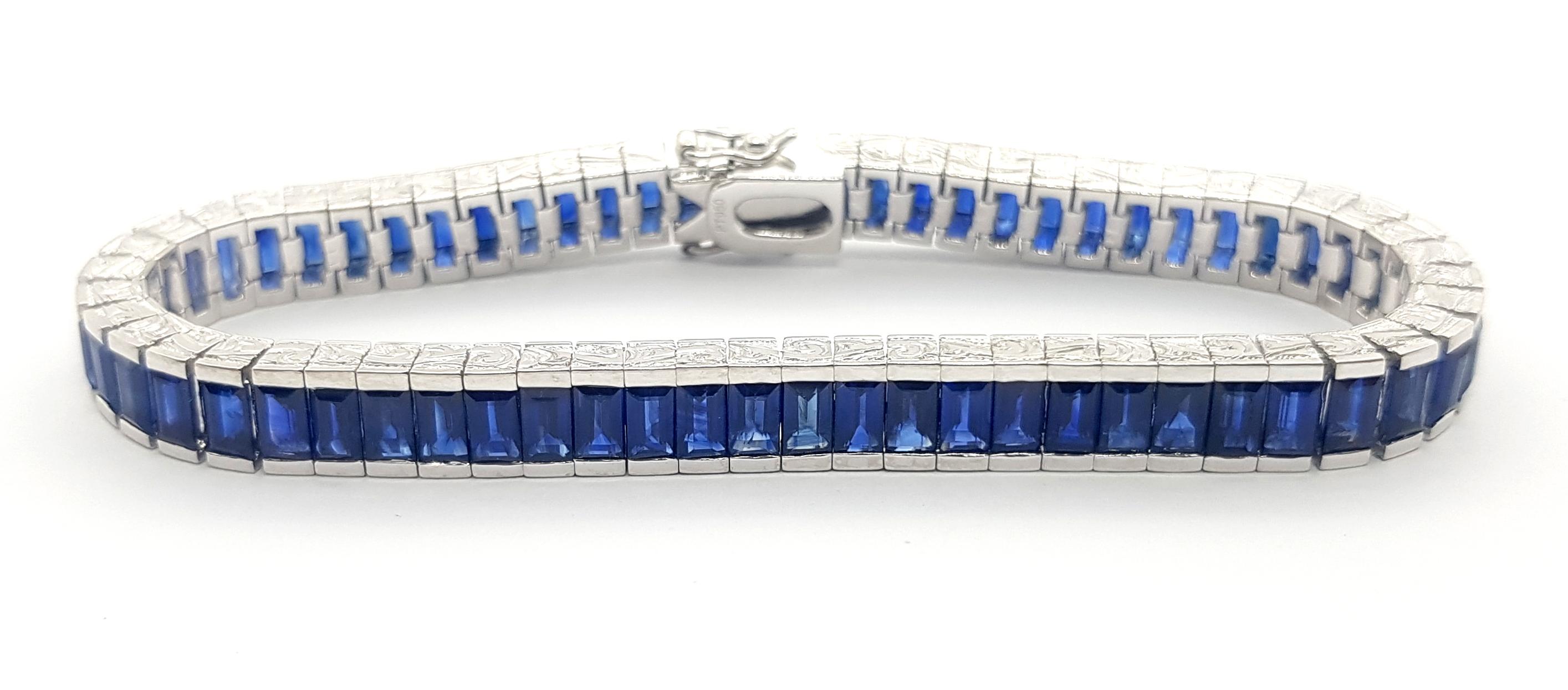 Blue Sapphire Tennis Bracelet set in Platinum 950 Settings For Sale 2