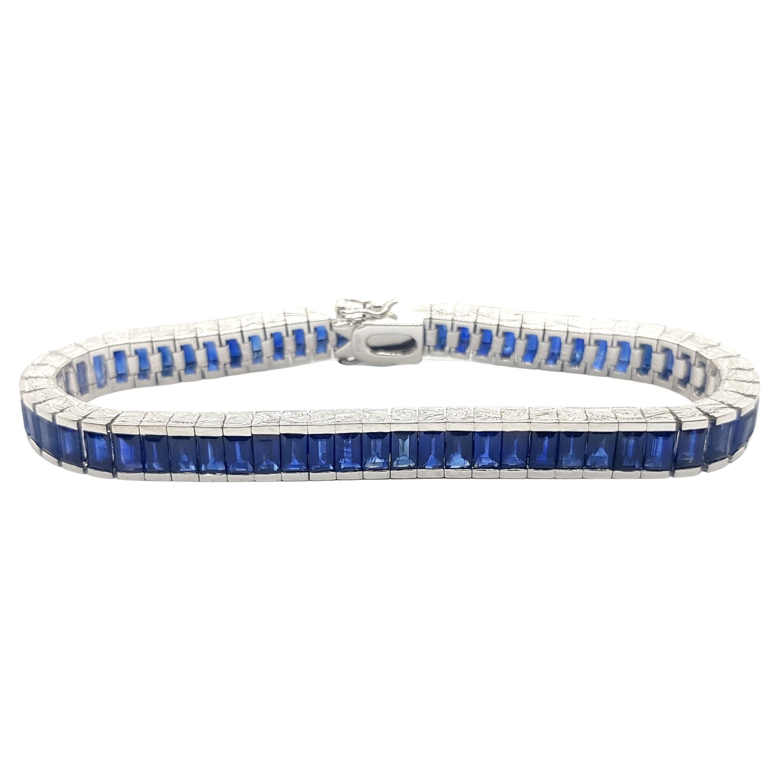 Blue Sapphire Tennis Bracelet set in Platinum 950 Settings For Sale