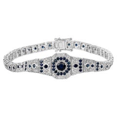 Blue Sapphire Tennis Bracelet With Diamonds 3.72 Carats Sterling Silver