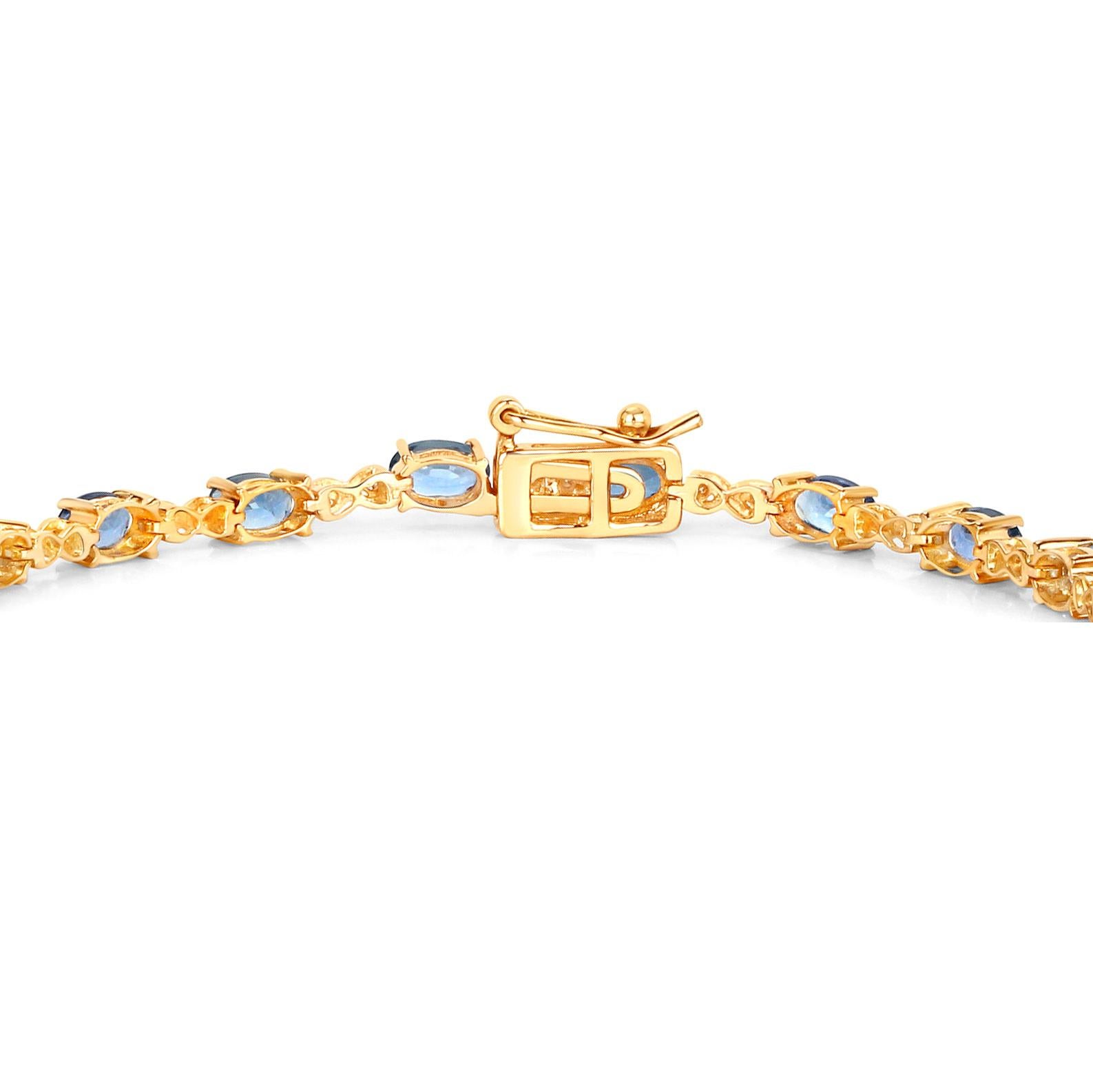 Blue Sapphire Tennis Bracelet With Diamonds 4.43 Carats 14K Yellow Gold In Excellent Condition For Sale In Laguna Niguel, CA