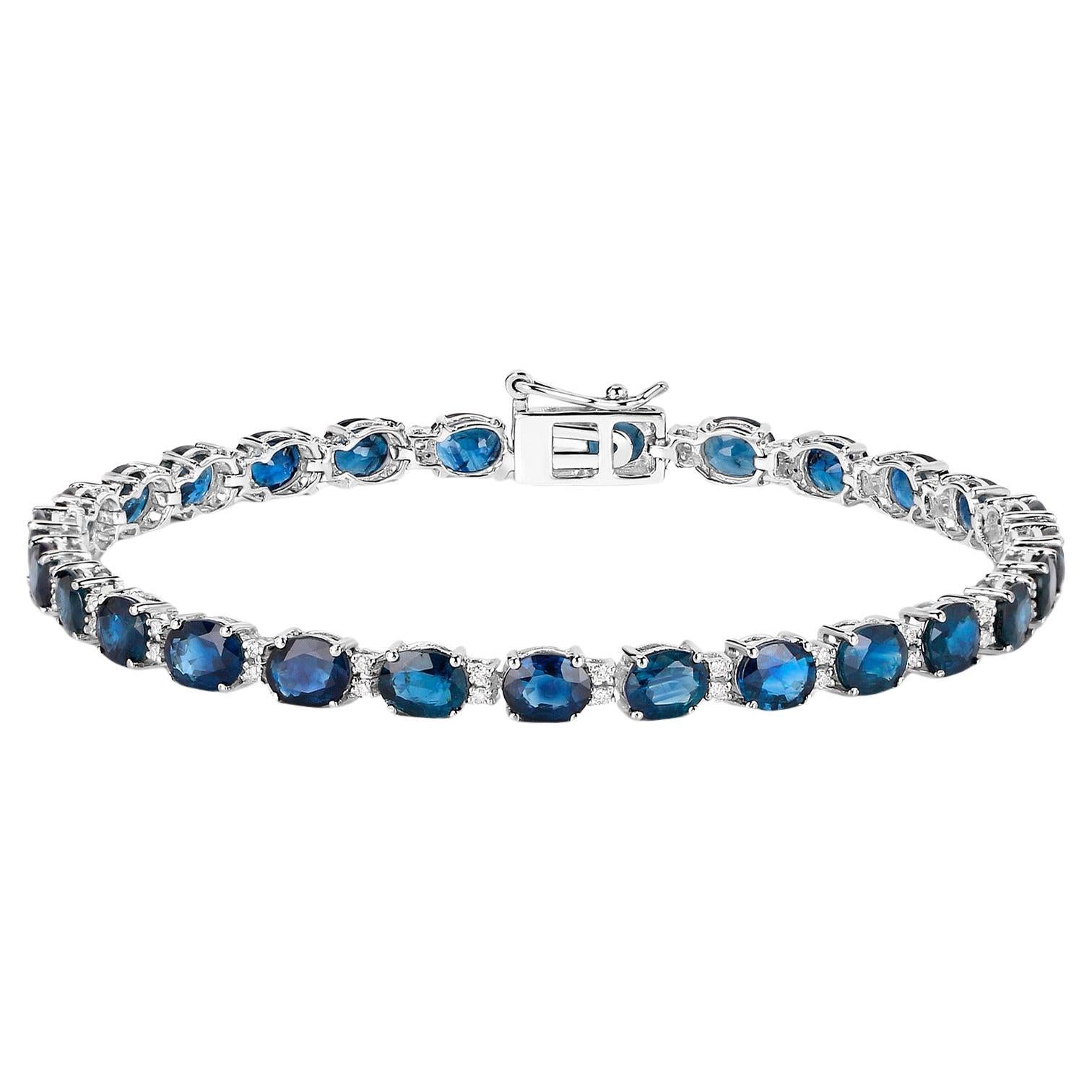 Blue Sapphire Tennis Bracelet With Diamonds 9.46 Carats 14K White Gold