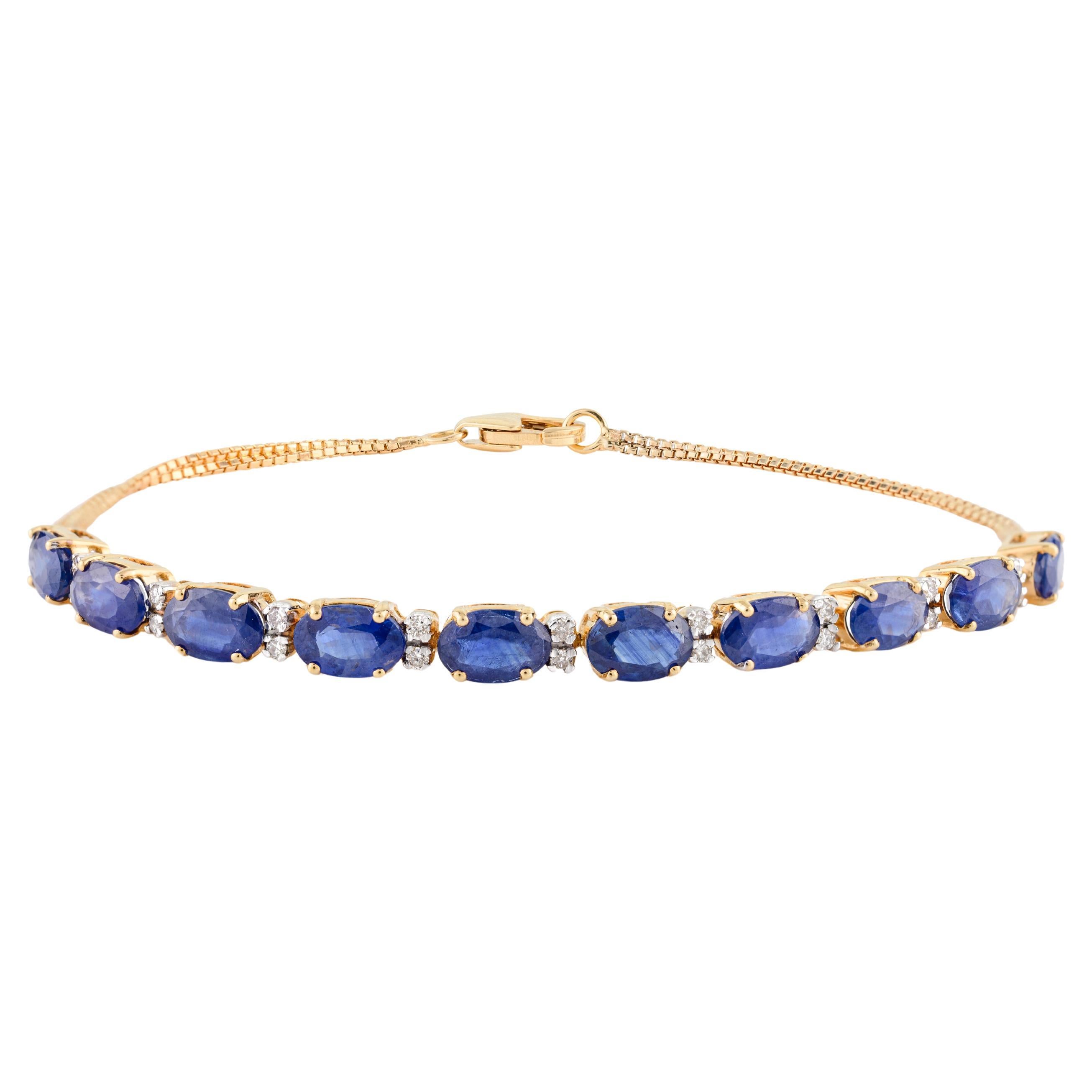 Tennisarmband mit blauem Saphir und Diamanten für Hochzeit aus 18 Karat Gelbgold