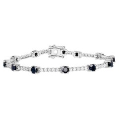 Blue Sapphire Tennis Bracelet With White Zircon 6.18 Carats Sterling Silver